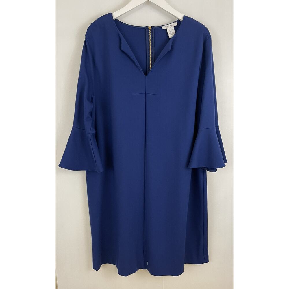 Joan Vass 2X Cobalt‎ Blue Ponte Knit Dress Bell Sleeve NEW Church Career